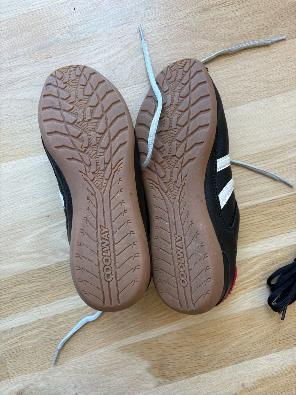 Women’s Coolway Black Sneakers with White Stripes and Red Heel Accent - Picture 3 of 4